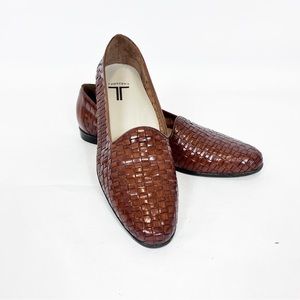 Trotters Liz Brown Woven Slip On Loafers Cushioned Leather Size 12N